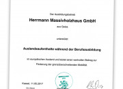 V.l.n.r.: Dr. med. Thomas Voelker mit Sohn Jakob, Eberhard Winheim von Feuerstein Treppen, Marlies Obermayer von Herrmann Massivholzhaus, Carmen und Ralf Paul von küche perfekt bug, Uli Herrmann von Herrmann Massivholzhaus sowie Dirk und Alexander Schleic Zimmerer-Azubi macht 3-wöchiges Auslandspraktikum in Vorarlberg